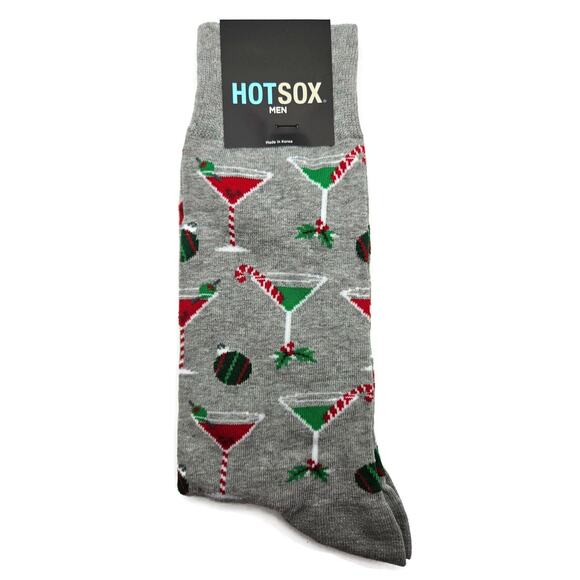 Hot Sox Gray Christmas Socks Martini Glass Candy Canes Holiday Stocking Stuffers - Picture 2 of 4